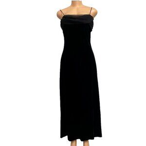 $200 Betsey & Adam by Jaslene Maxi Black Velvet Dress Draped Chiffon Spaghetti